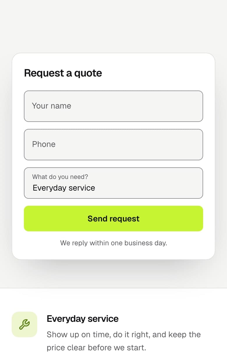 The quote form on a phone
